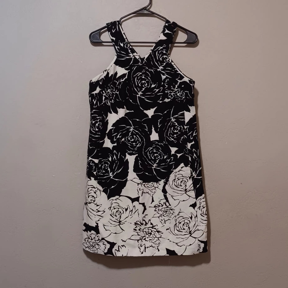 Taylor Sleeveless Floral Dress Black-White Sz10 Pockets Zipper Back‎